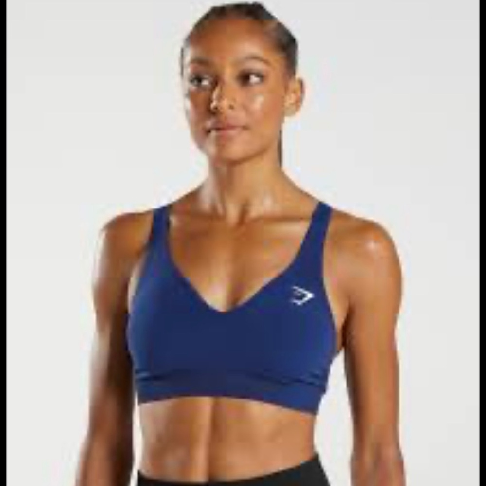 Gymshark VITAL SEAMLESS 2.0 V NECK SPORTS BRA Stellar Blue Marl Size Small